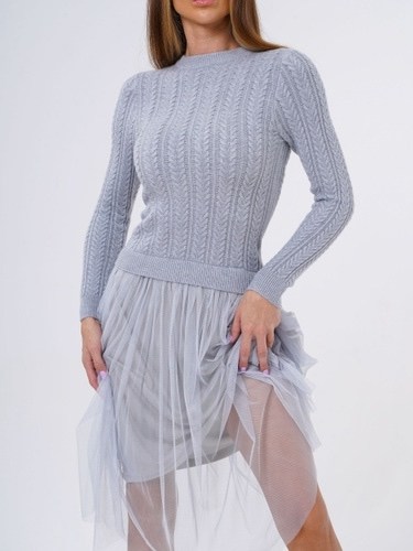 платье вязаное с длинным рукавом,платье с фатином трикотажное,платье вязаное,платье с трикотажным верхом,платье свитер с фатином