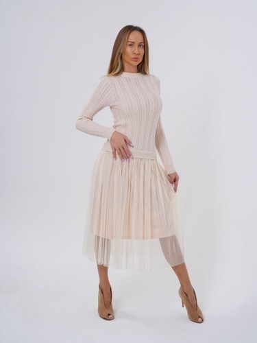 платье вязаное с длинным рукавом,платье с фатином трикотажное,платье вязаное,платье с трикотажным верхом,платье свитер с фатином