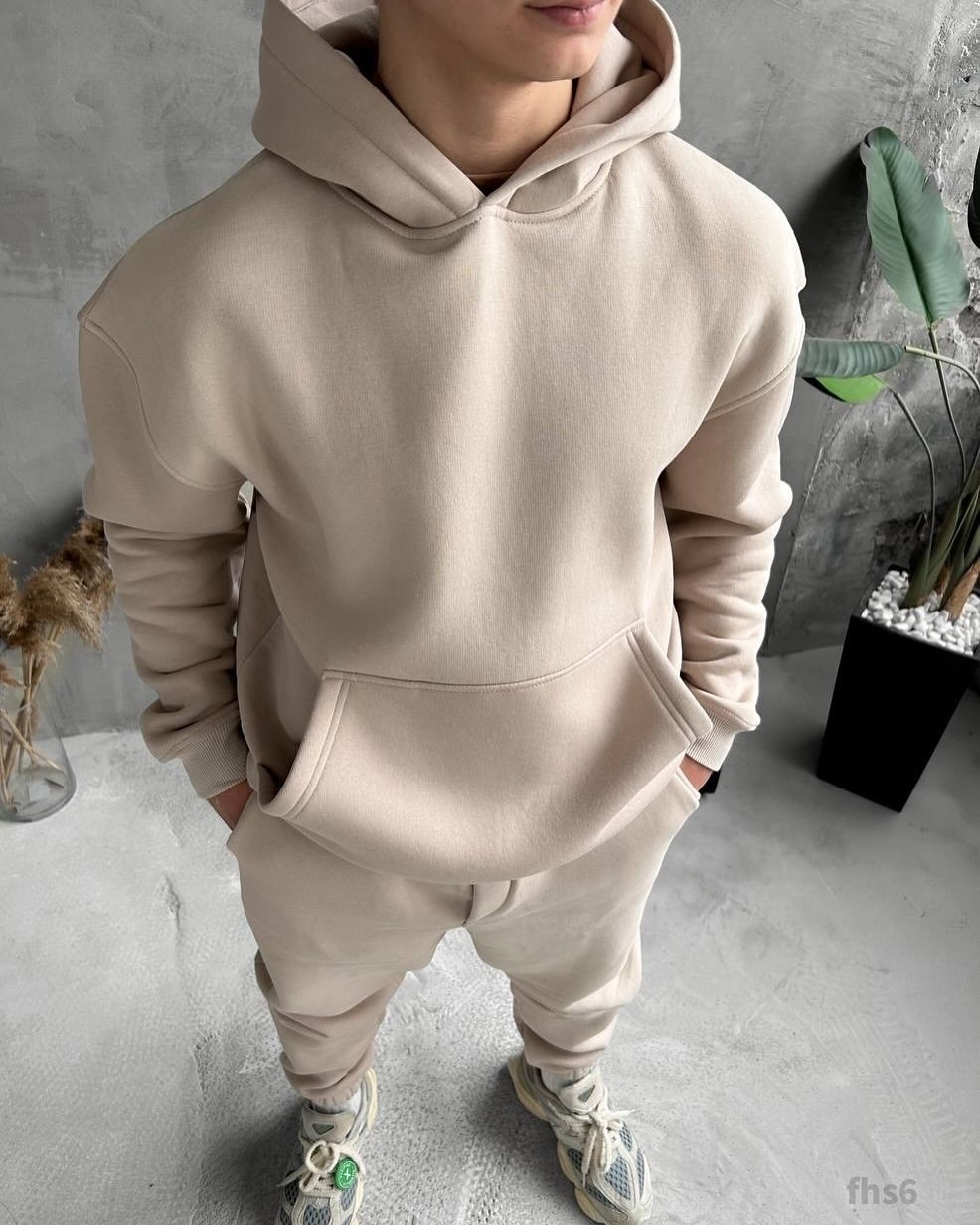 костюм худи,костюм бежевый мужской,теплый костюм на флисе,оверсайз худи,толстовки оверсайз