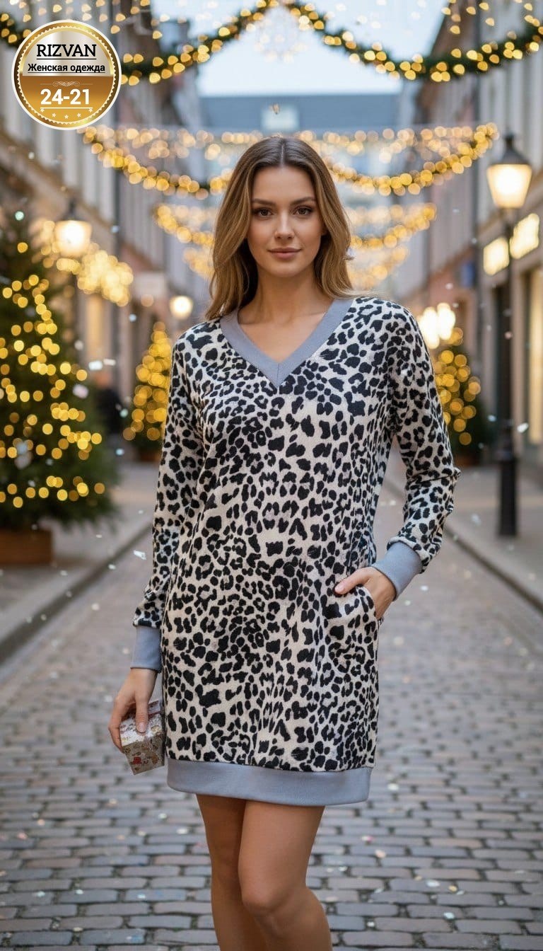 платье с леопардовым принтом,платье туника,трикотажное платье,вязаное платье,