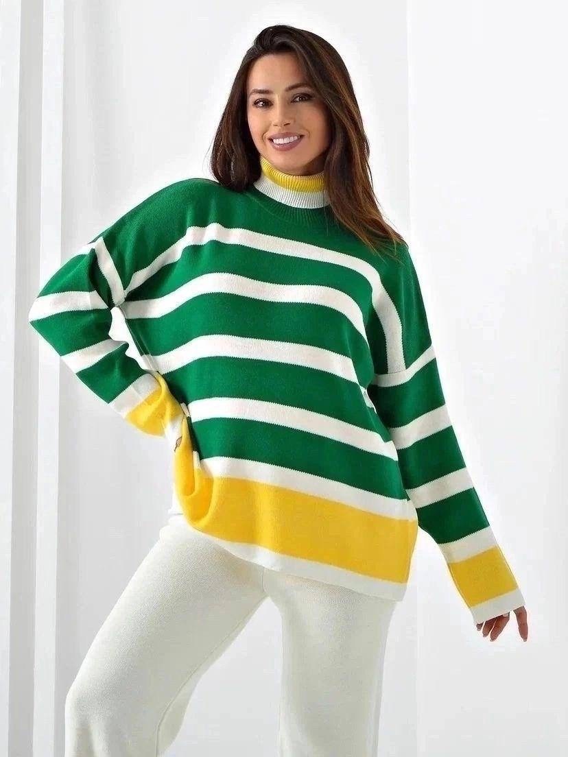 теплый трикотажный костюм с брюками,джемпер в полоску,трикотажные костюмы,трикотажный костюм с брюкам,костюм вязаной