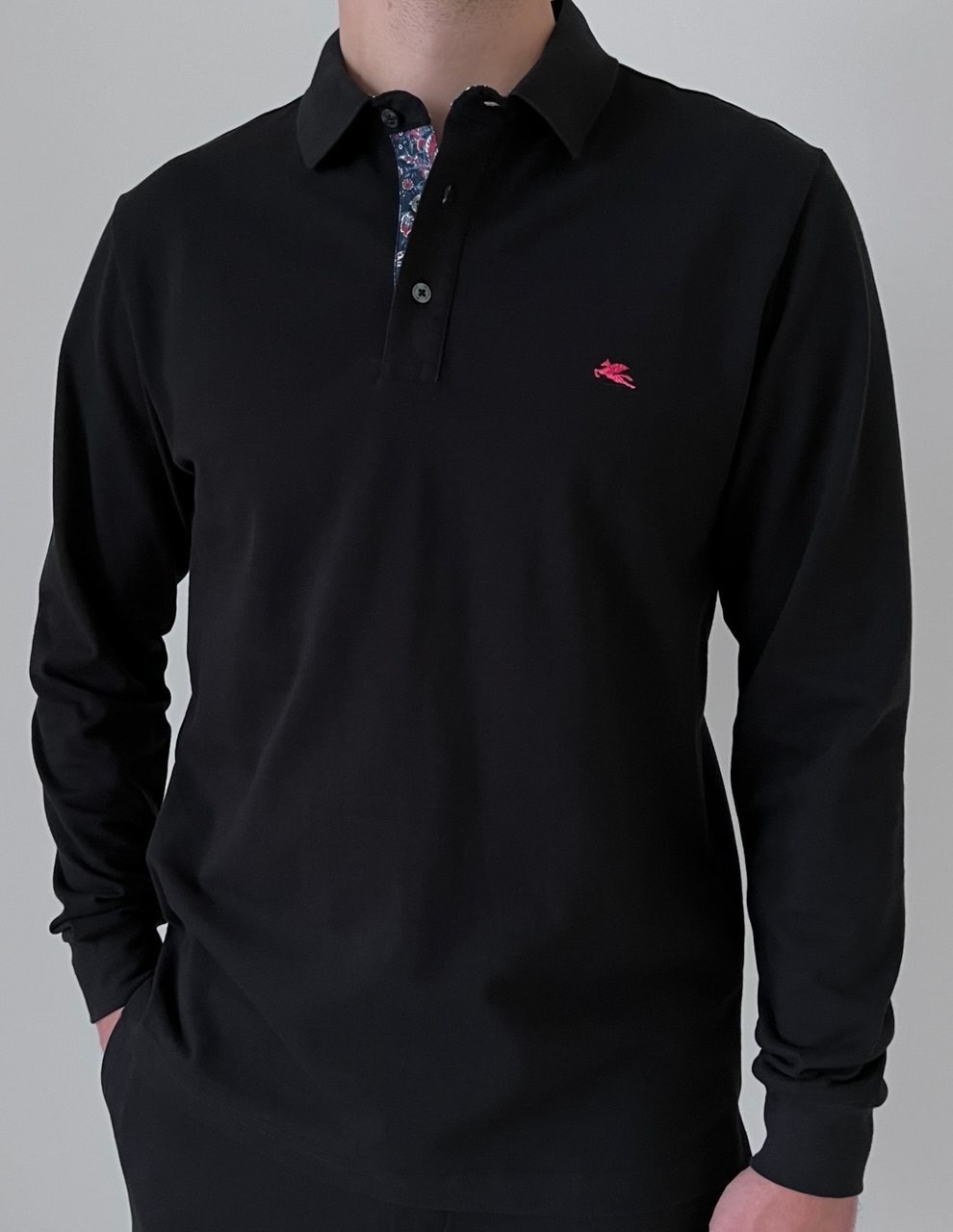 поло с длинными рукавами,мужская кофта,мужское поло с длинным рукавом,черная поло
