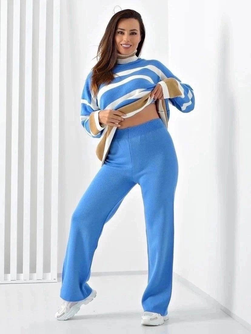 теплый трикотажный костюм с брюками,джемпер в полоску,трикотажные костюмы,трикотажный костюм с брюкам,костюм вязаной