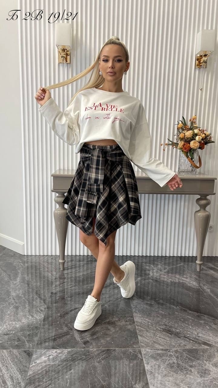 юбка мода,юбка,юбка в клетку,кофта с юбкой