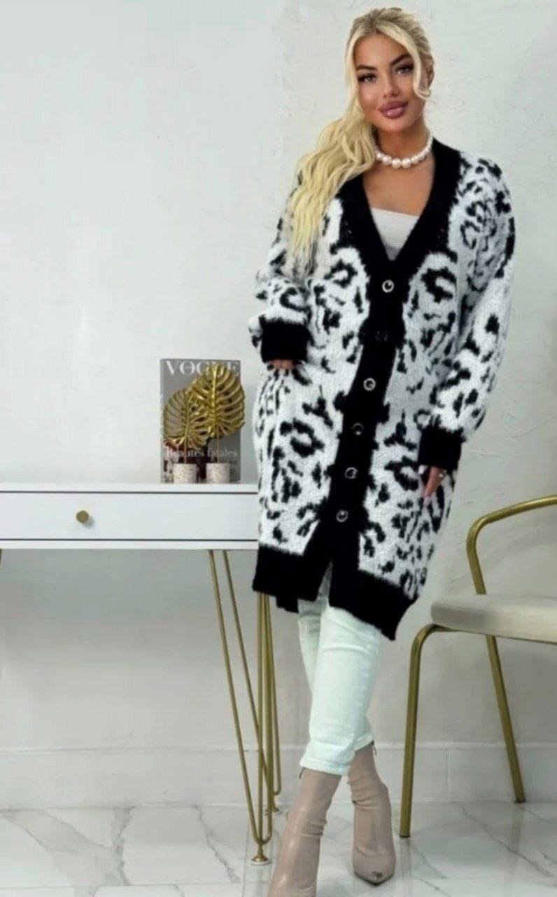 женский вязаный кардиган с леопардовым принтом,кардиган стильный,lime кардиган леопард,женский трикотажный кардиган с леопардовым,toptop кардиган леопард