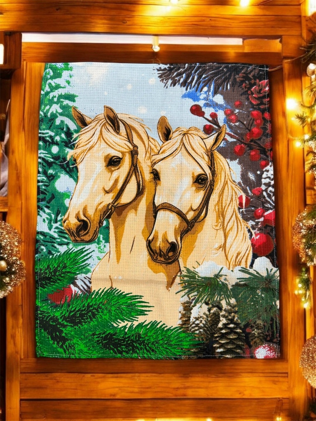 набор полотенец рогожка,набор полотенец,набор вафельные полотенца,картина лошадей,полотенце вафельное