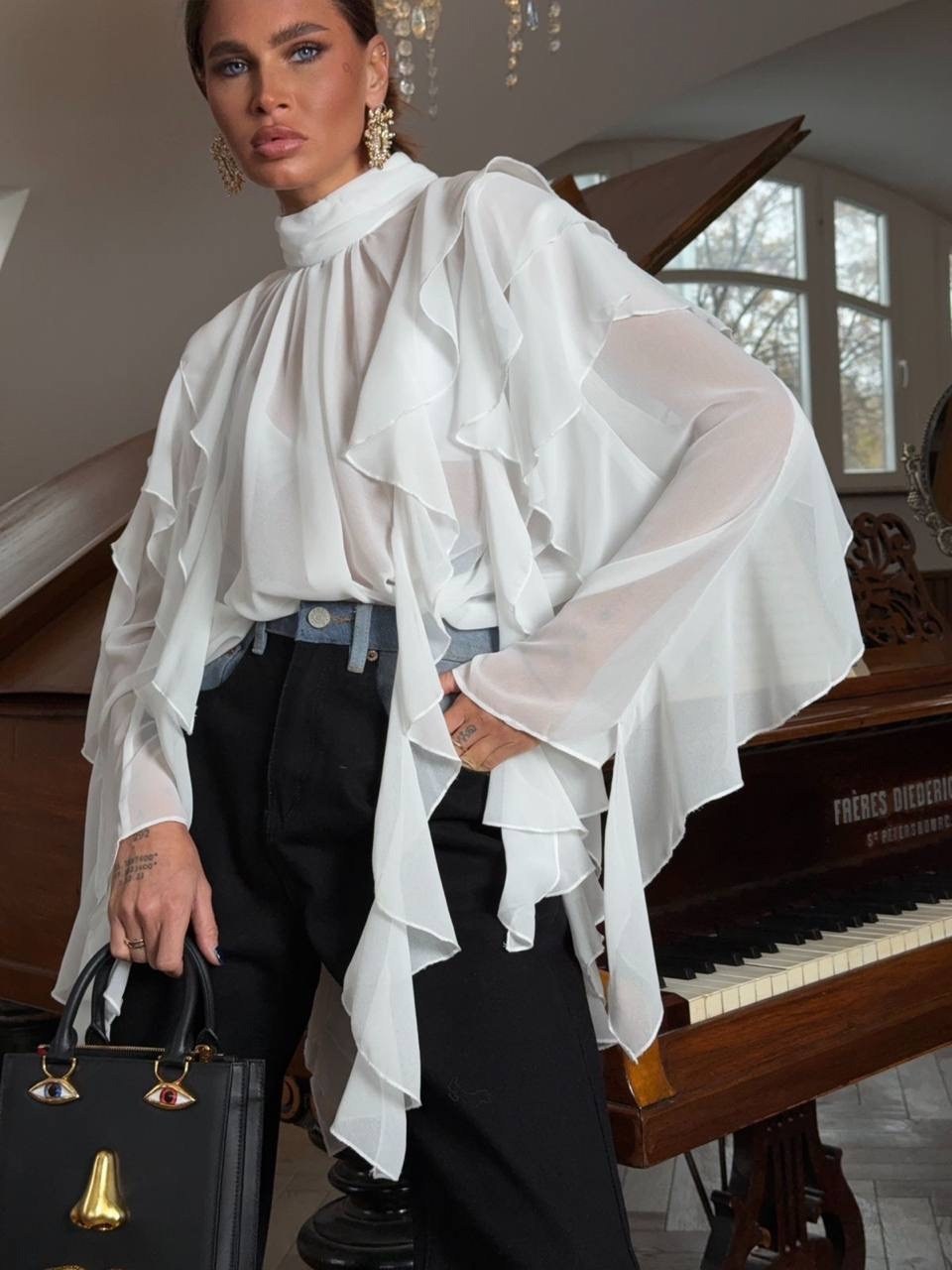 блузка с оборками,стильная блузка,элегантная блузка,блуза нарядная,шифоновая блуза