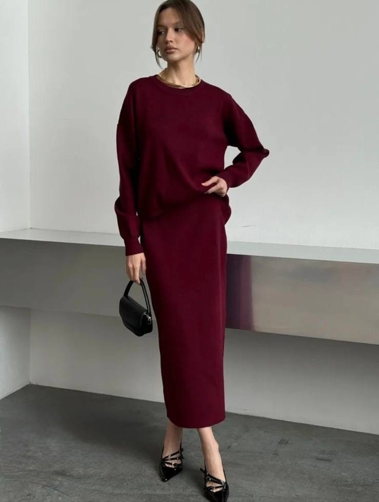 трикотажная юбка,юбка и джемпер,костюм с длинной юбкой,трикотажные костюмы с юбкой,костюм с юбкой теплый