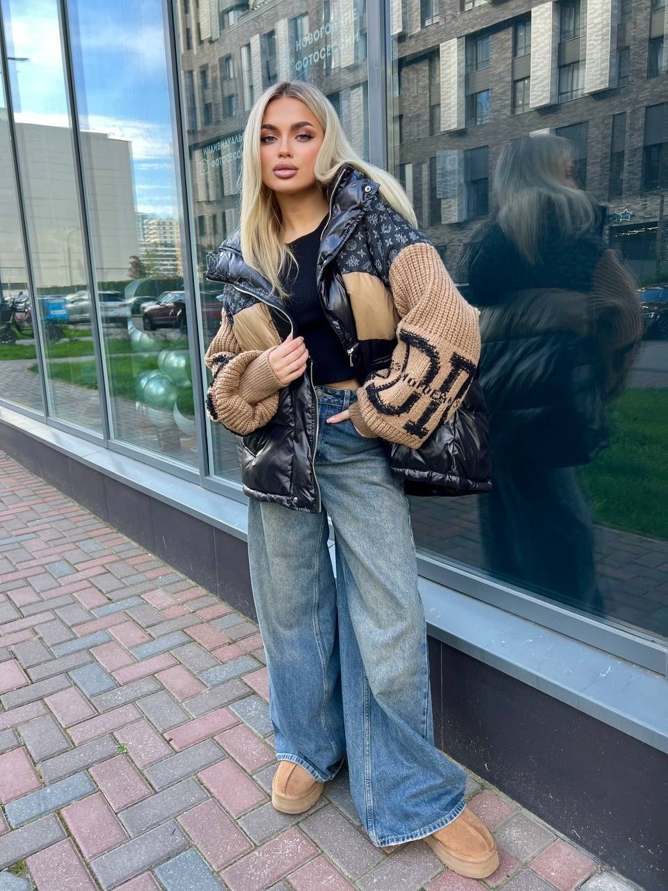 куртка модная,стильная куртка,куртка женская,куртка пуховик,комбинированная куртка