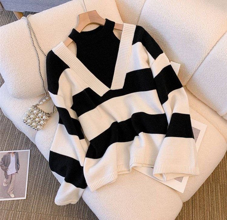 женский трикотажный свитер в полоску,модные свитера,свитер джемпер в полоску,свитер,вязаные свитера