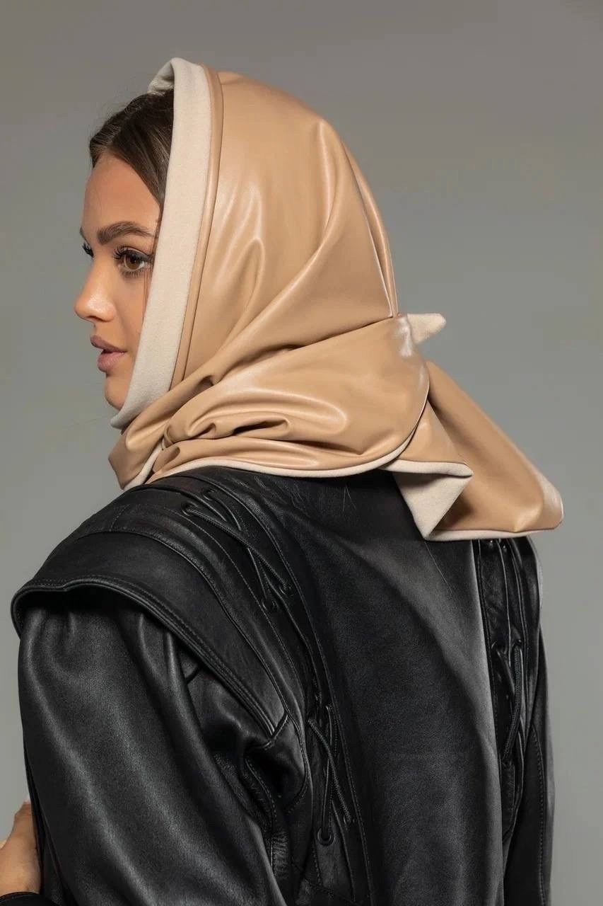 косынка женская теплая,косынка кожаная женская,платок из экокожи,косынка из экокожи,косынка женская из экокожи
