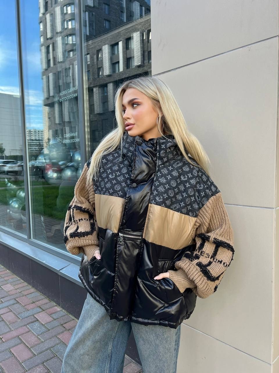куртка модная,стильная куртка,куртка женская,куртка пуховик,комбинированная куртка