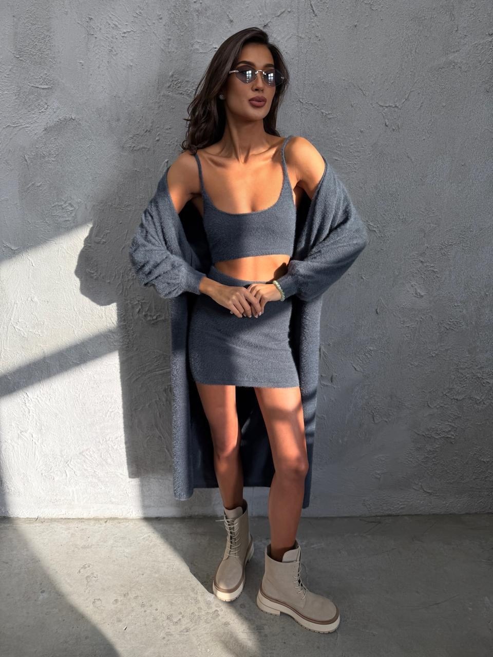 трикотажные костюмы,костюм женский серый,вязаные костюмы,кардиган