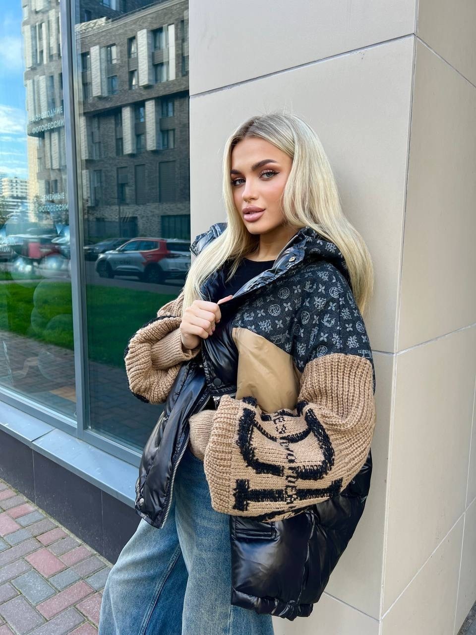 куртка модная,стильная куртка,куртка женская,куртка пуховик,комбинированная куртка