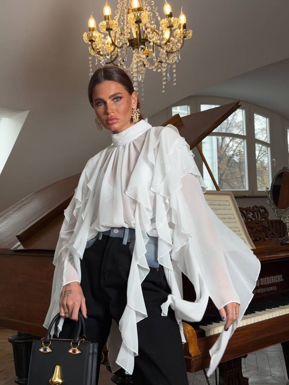 блузка с оборками,стильная блузка,элегантная блузка,блуза нарядная,шифоновая блуза