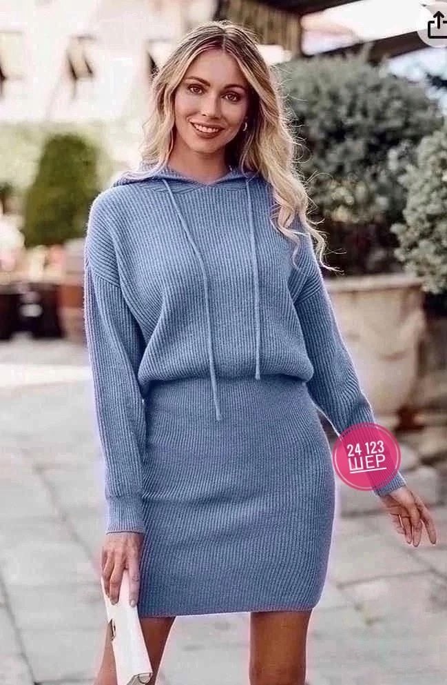 платье туника с капюшоном,платье с капюшоном,вязаные платья,вязаное платье женское,трикотажное платье теплое