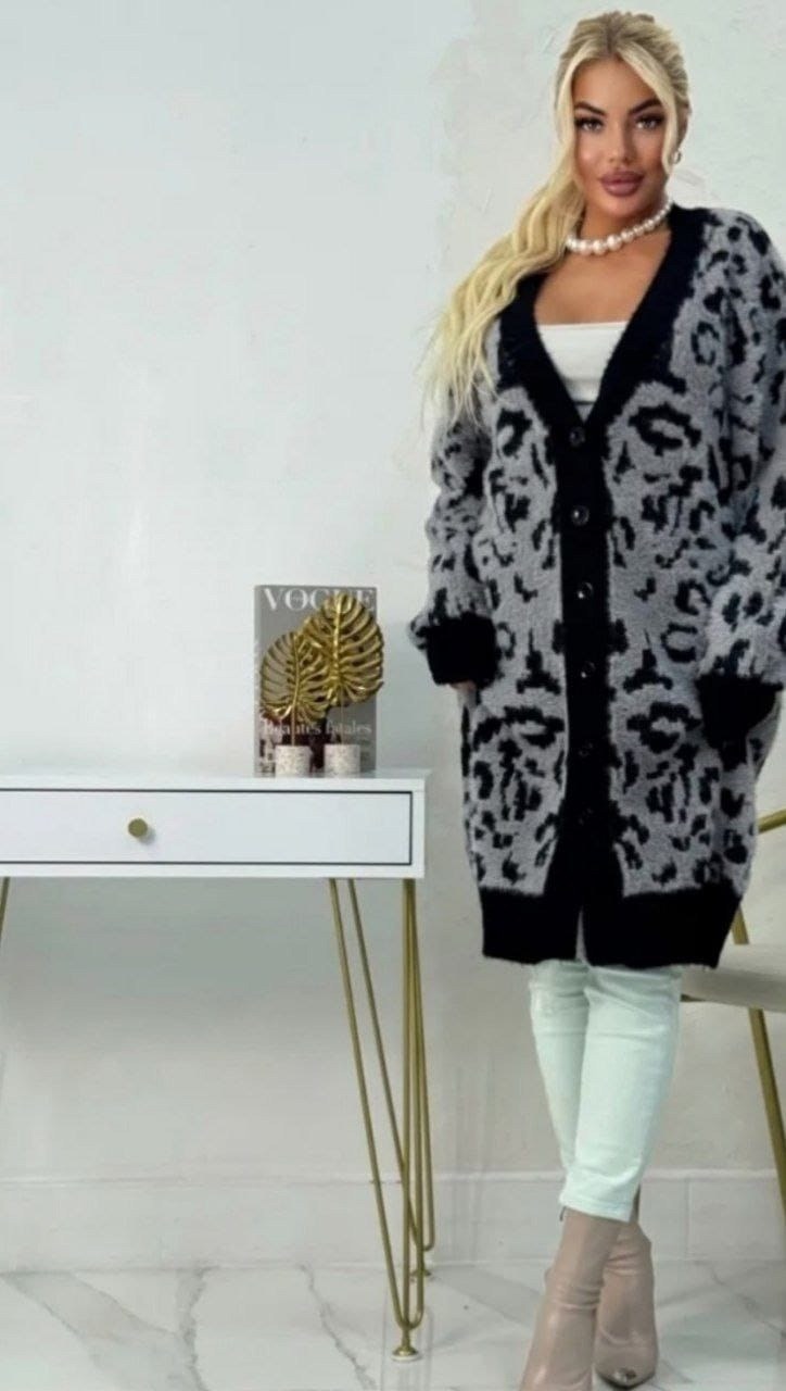 женский вязаный кардиган с леопардовым принтом,кардиган стильный,lime кардиган леопард,женский трикотажный кардиган с леопардовым,toptop кардиган леопард