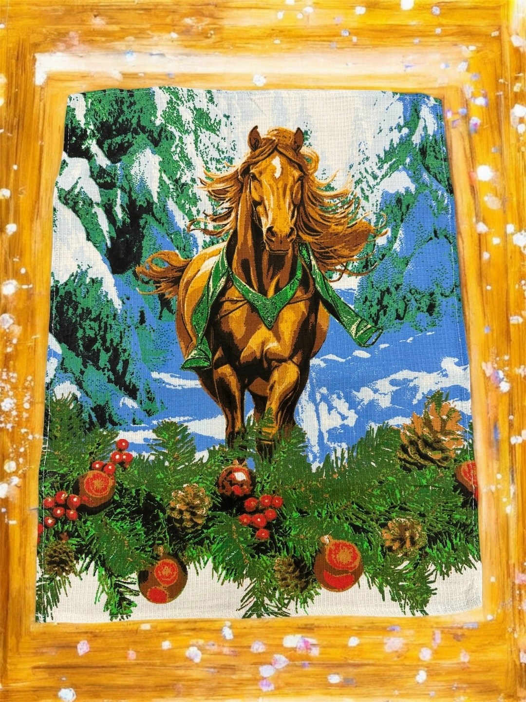 набор полотенец рогожка,набор полотенец,набор вафельные полотенца,картина лошадей,полотенце вафельное