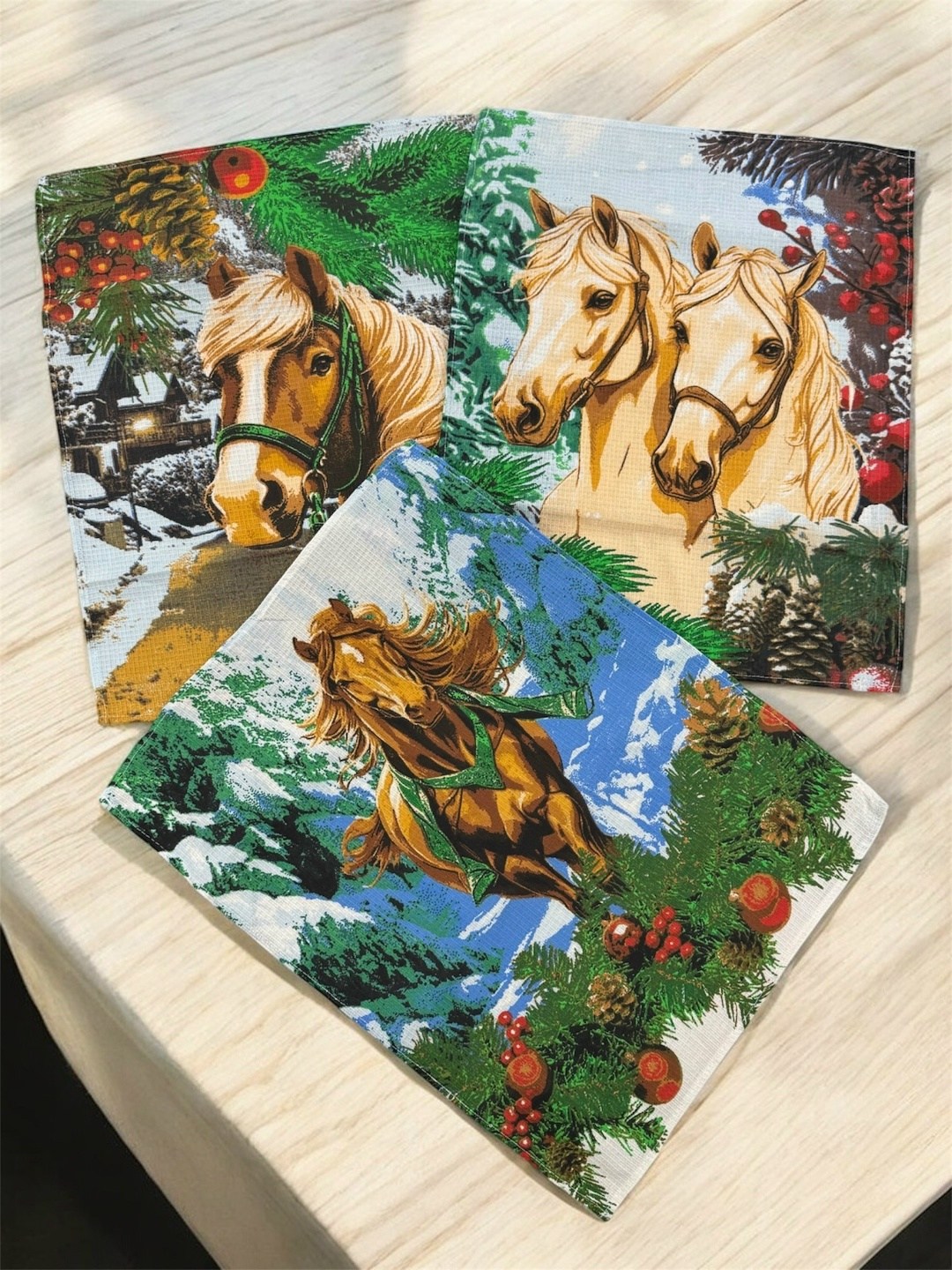 набор полотенец рогожка,набор полотенец,набор вафельные полотенца,картина лошадей,полотенце вафельное