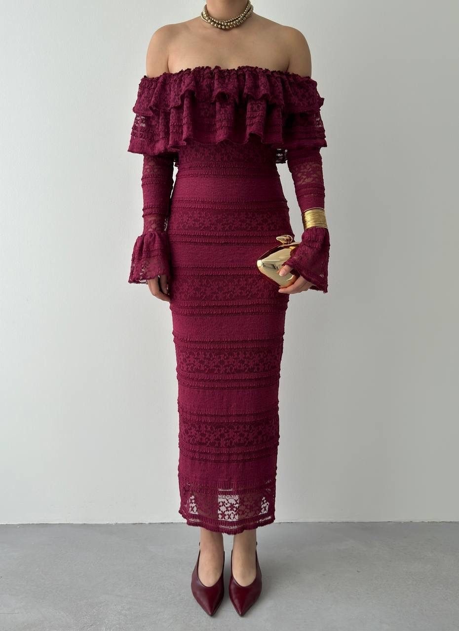 платье на вечер,бордовое платье,кружевные платья,длинное платье,красное вечернее платье