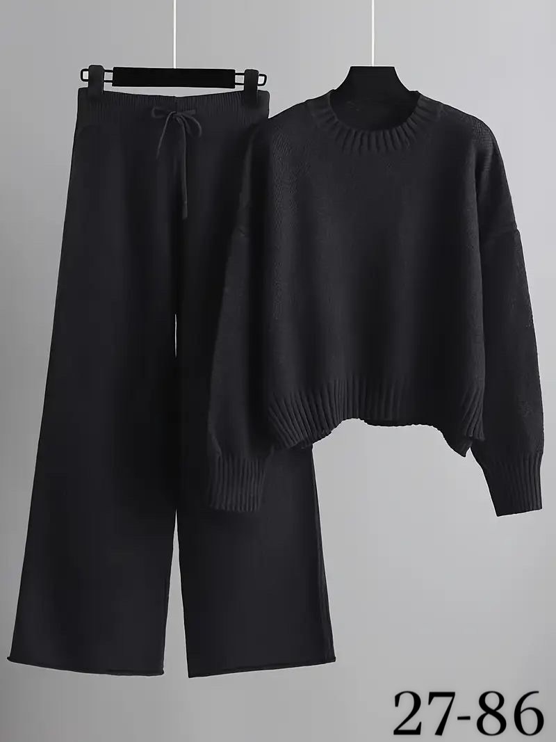 женский трикотажный костюм из двух предметов,трикотажный костюм с широкими штанами,трикотажный костюм брюками,свитер и брюки,трикотажный костюм с брюками осенний