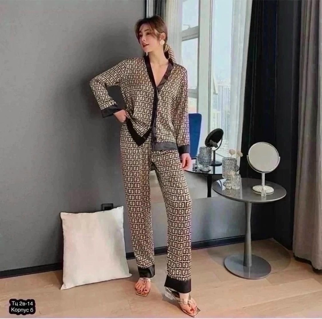 пижама шелковая фенди,домашняя одежда пижама,пижама женская комплект,домашний костюм пижама,женские пижамные комплекты