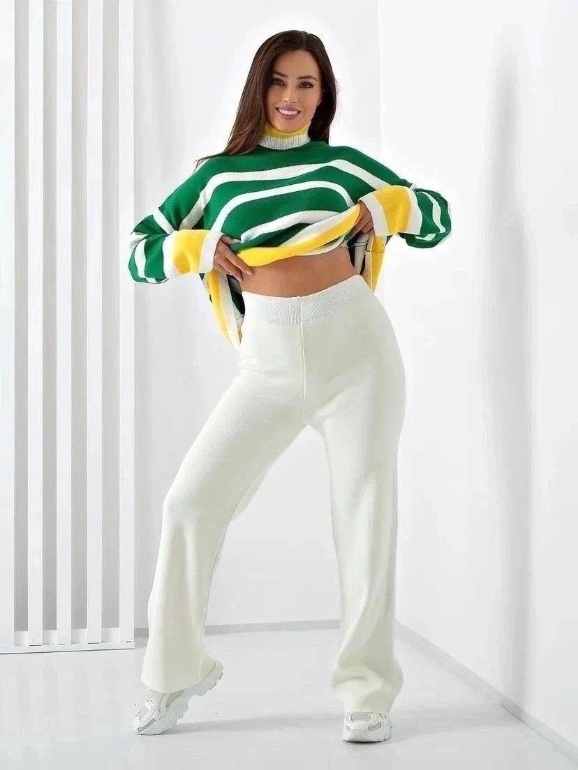 теплый трикотажный костюм с брюками,джемпер в полоску,трикотажные костюмы,трикотажный костюм с брюкам,костюм вязаной