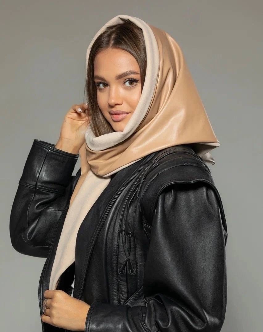 косынка женская теплая,косынка кожаная женская,платок из экокожи,косынка из экокожи,косынка женская из экокожи