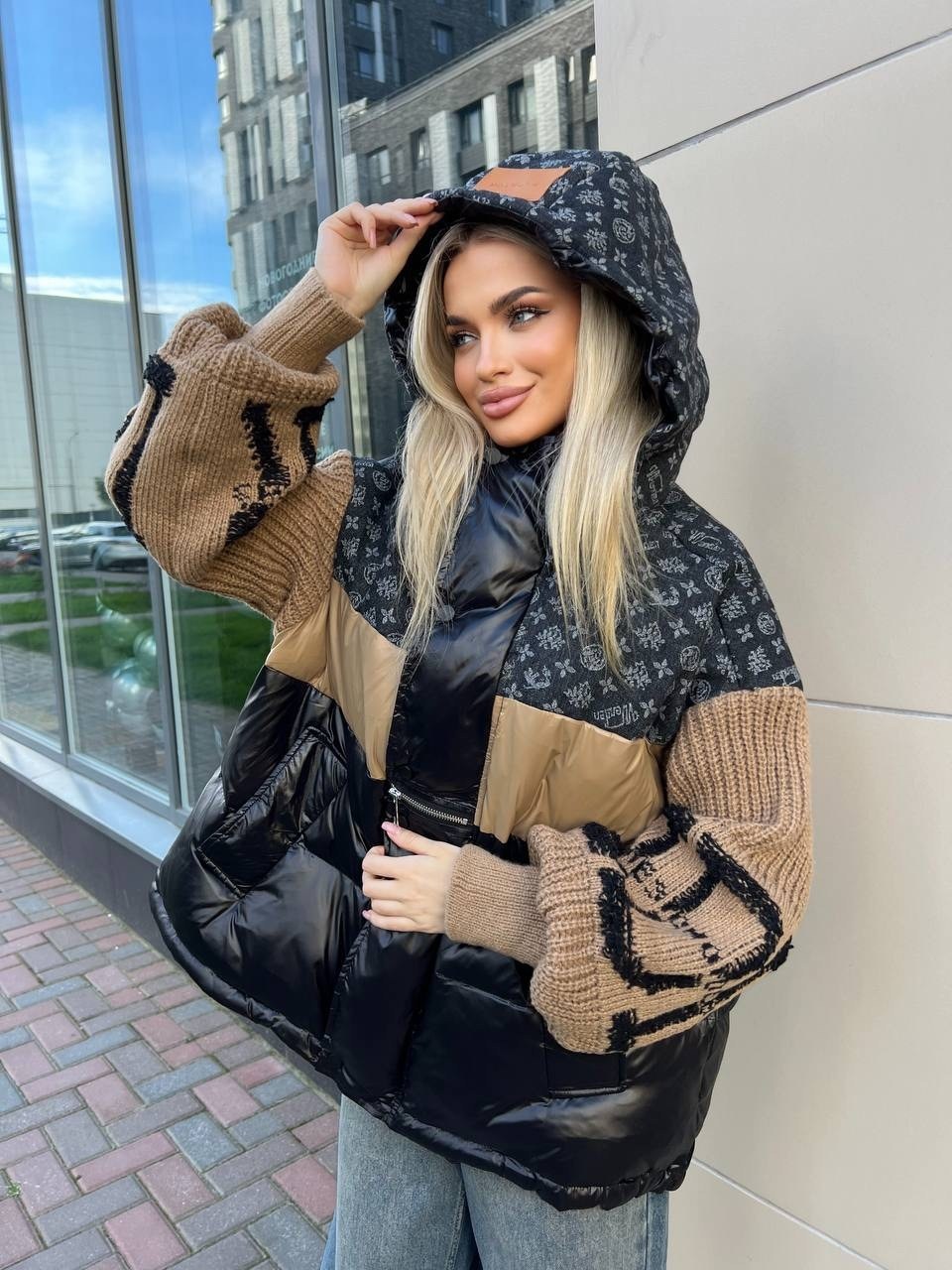 куртка модная,стильная куртка,куртка женская,куртка пуховик,комбинированная куртка