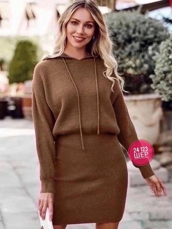 платье туника с капюшоном,платье с капюшоном,вязаные платья,вязаное платье женское,трикотажное платье теплое