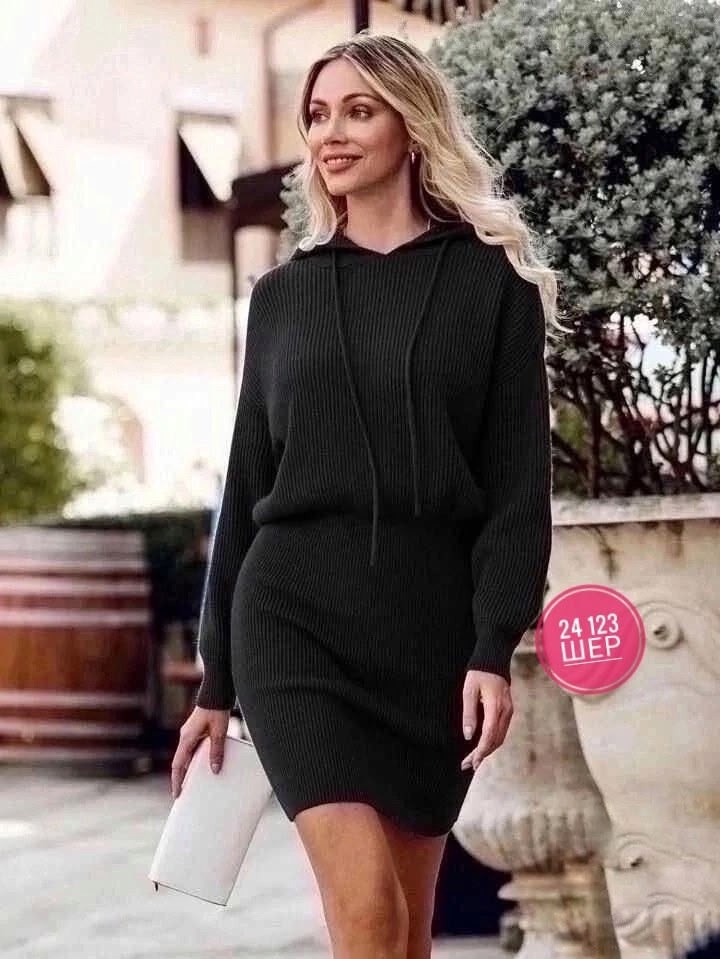 платье туника с капюшоном,платье с капюшоном,вязаные платья,вязаное платье женское,трикотажное платье теплое