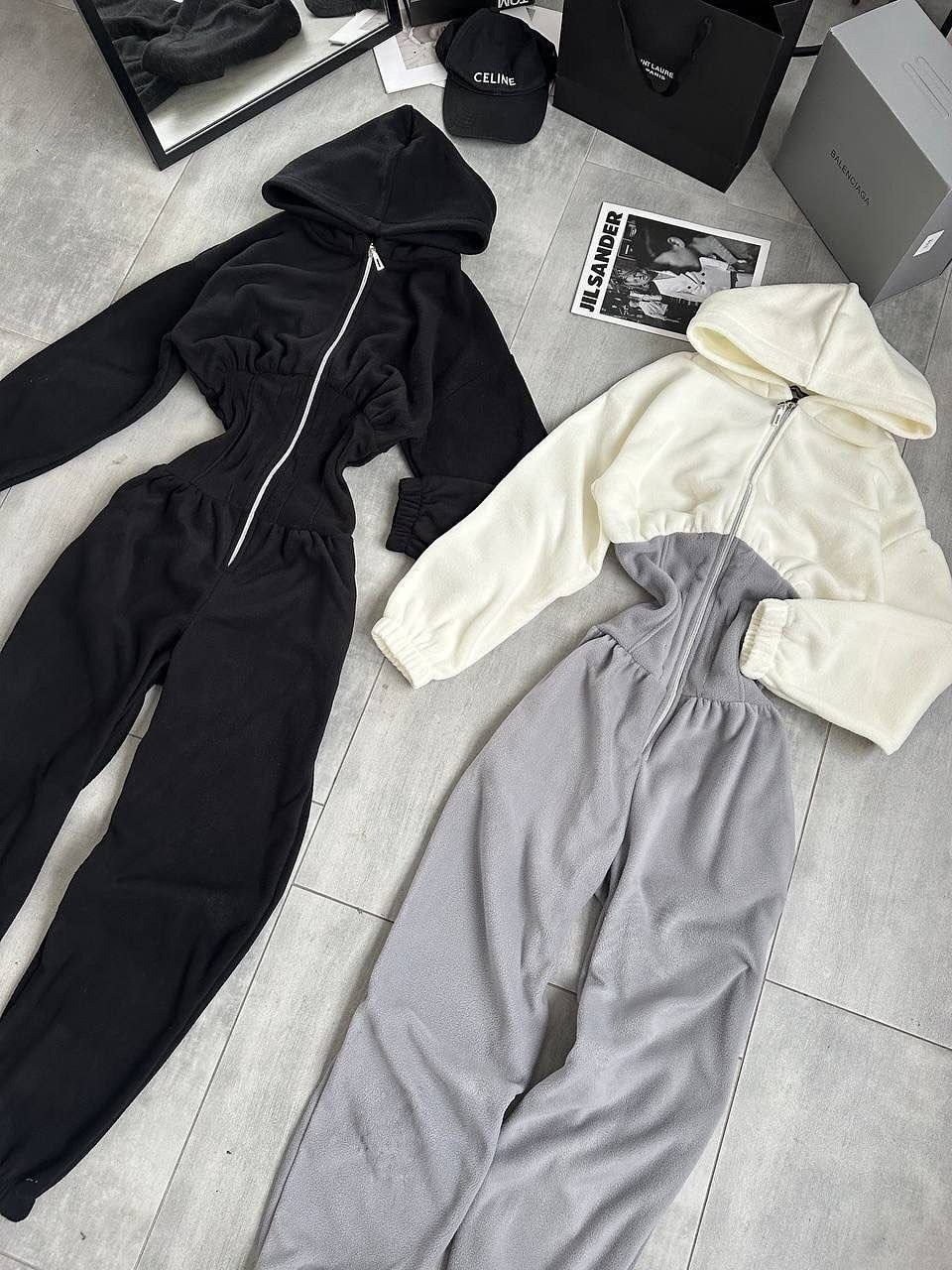 комбинезон на флисе,костюмы спортивные женские,комбинезон с капюшоном,серый комбинезон,велюровый комбинезон