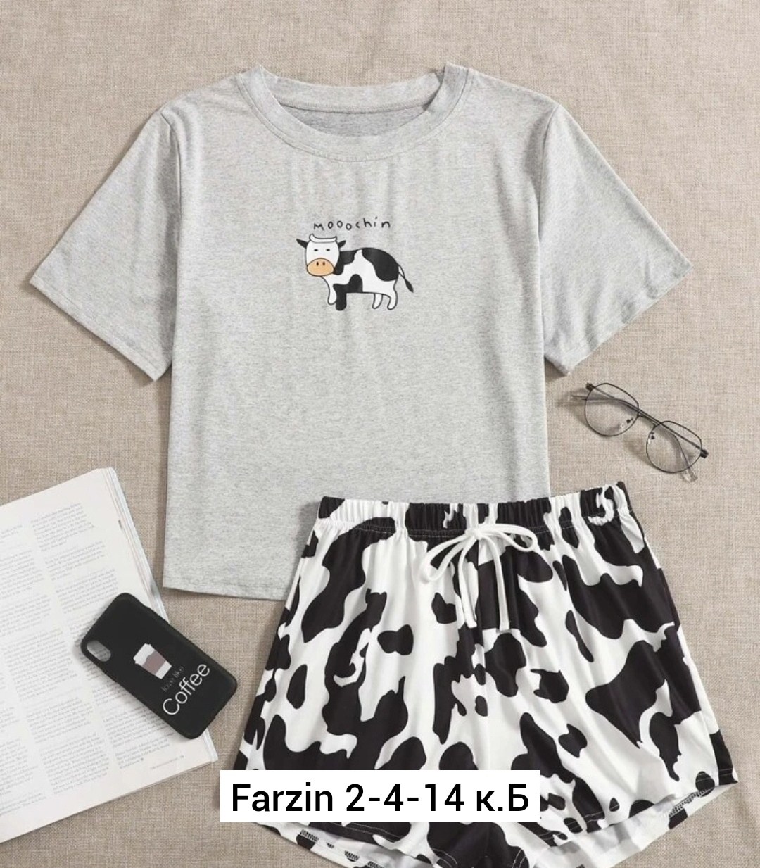пижама коровий принт,пижама с коровьим принтом,пижама белая,пижама женская,пижама с принтом