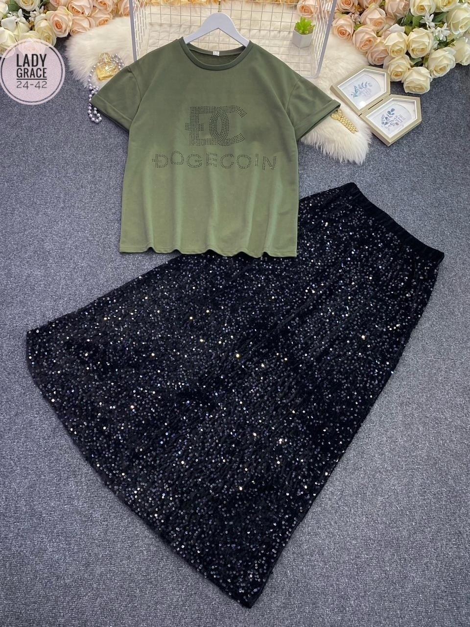 кофта и юбка,юбка пайетками,юбка с блестками,комплект костюм,костюмы двойки