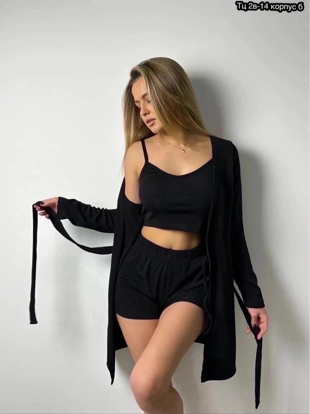 комплект женской пижамы,пижама женская,пижама черная,пижама лапша с шортами,пижама женская тройка