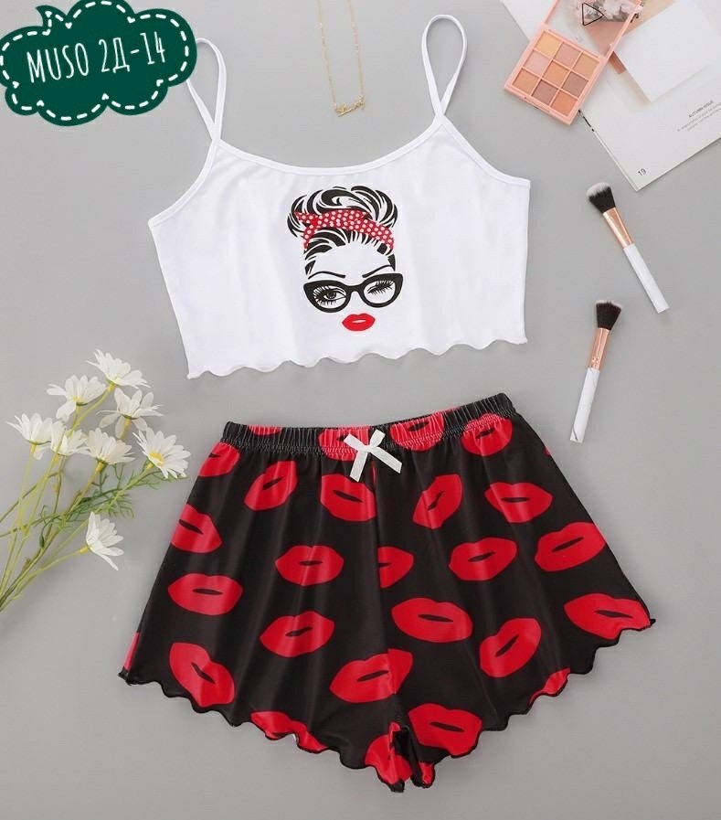 пижама авокадо,пижама с принтом авокадо,пижамный комплект с шортами,пижама женская с шортам,пижама с авокадо для детей топ и шорты