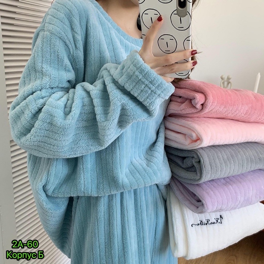 теплая пижама,теплая пижама женская,теплая домашняя одежда,женский пижамный комплект с длинными рукавами,махровая пижама