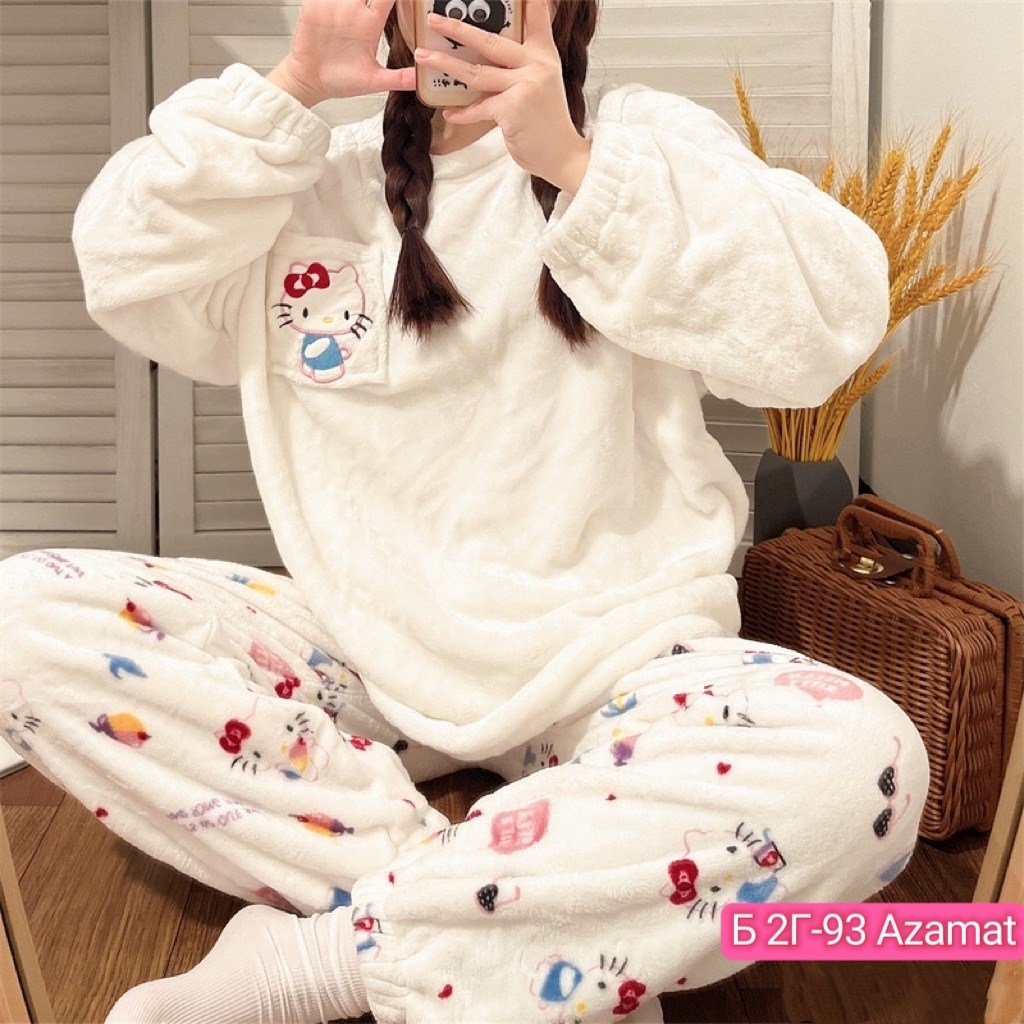 плюшевая пижама,теплая пижама костюм домашний,плюшевая пижама женская,пижама комплект,милая пижама sanrios кораллового флиса куроми