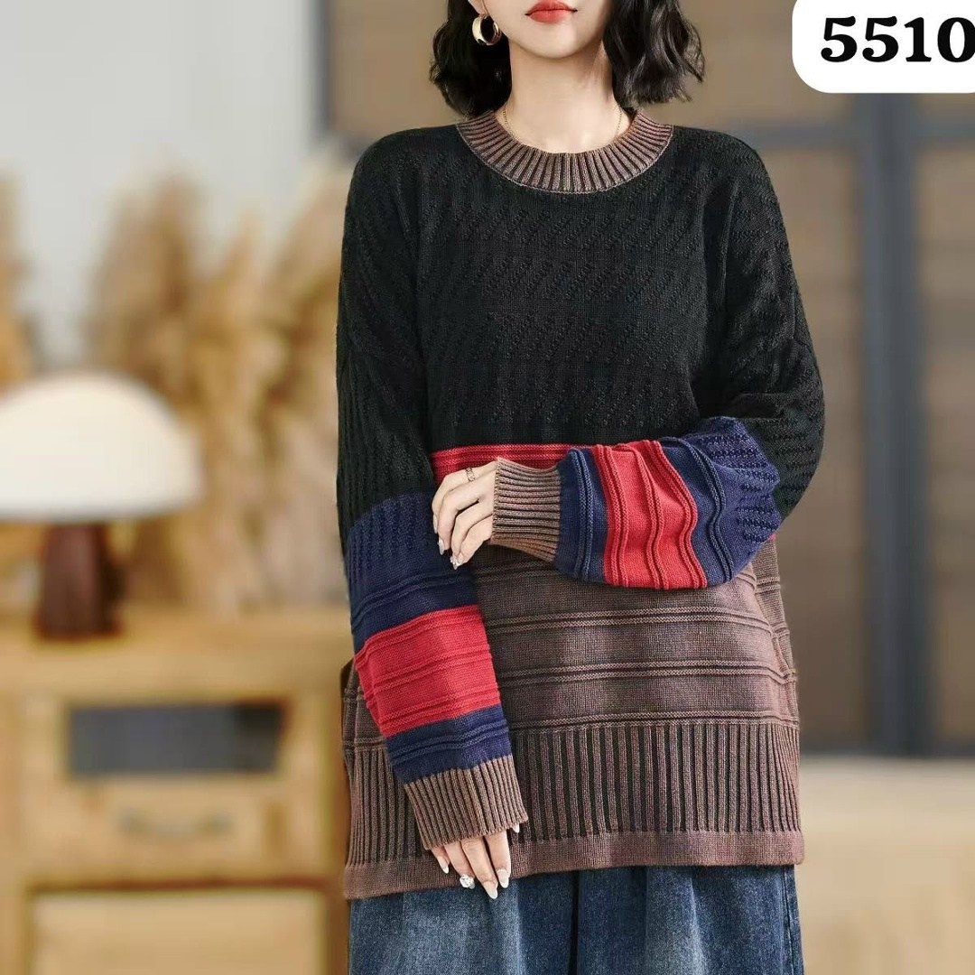 женский вязаный пуловер max lulu,свитер в стиле пэчворк,вязаный пуловер,вязаный пуловер женский,вязаные джемпера