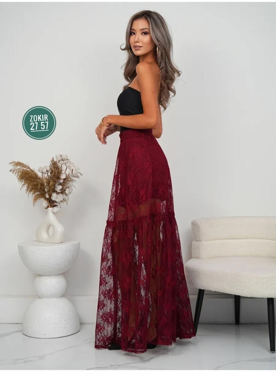 кружевная юбка,бордовая юбка,юбка женская,кружевная юбка макси,юбка мода