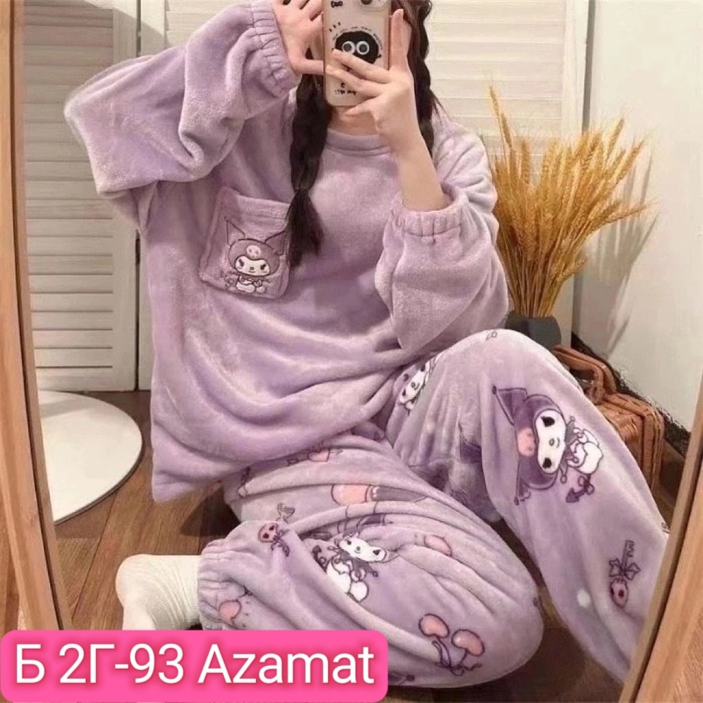 плюшевая пижама,теплая пижама костюм домашний,плюшевая пижама женская,пижама комплект,милая пижама sanrios кораллового флиса куроми
