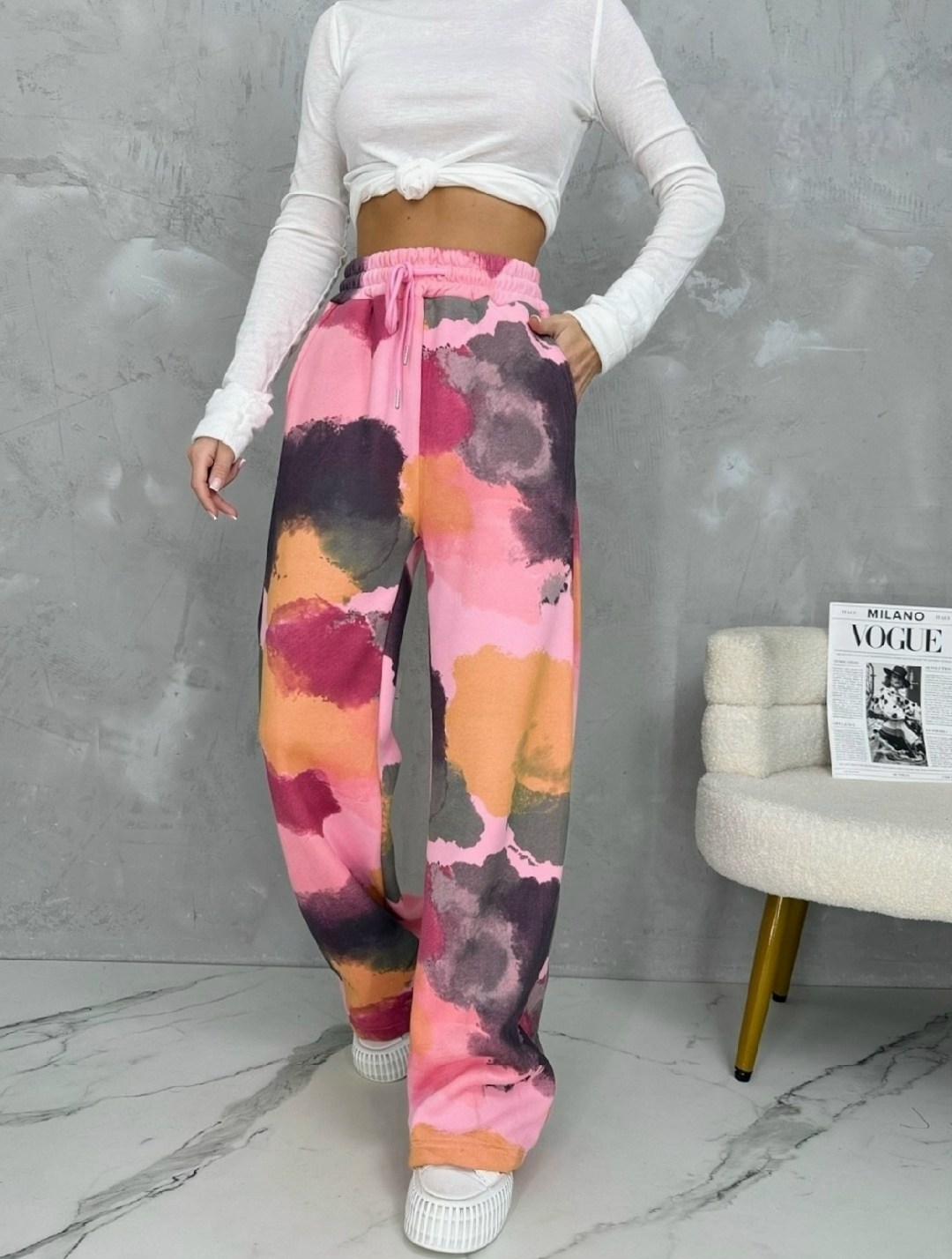 брюки розовые,летние брюки,брюки модные,штаны с принтом,широкие штаны