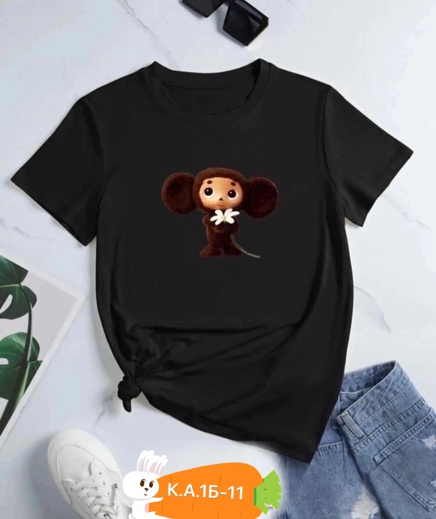 футболка с чебурашкой женская,футболка с принтом чебурашка,футболка с чебурашкой,женская футболка,футболки и майки
