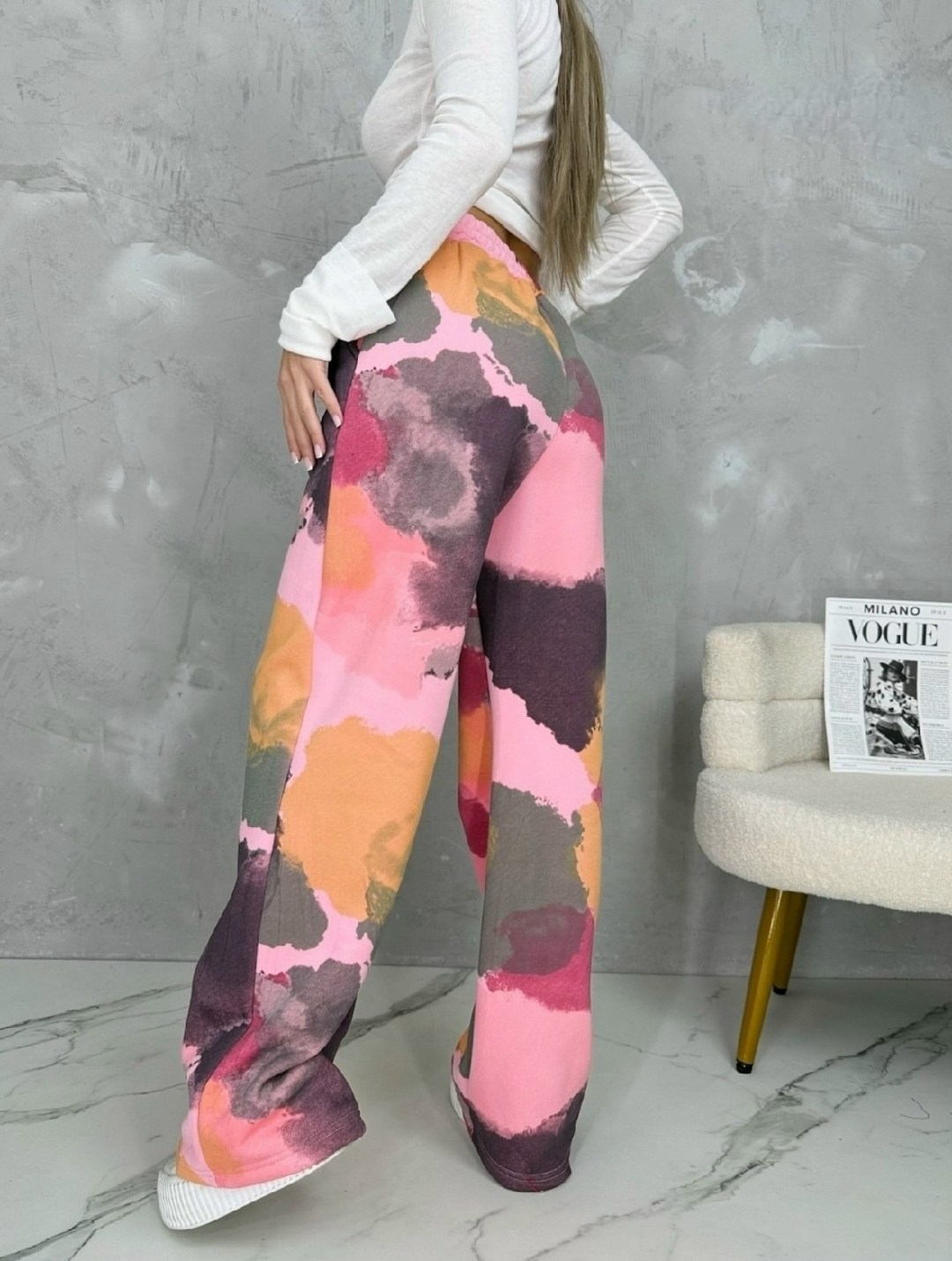 брюки розовые,летние брюки,брюки модные,штаны с принтом,широкие штаны