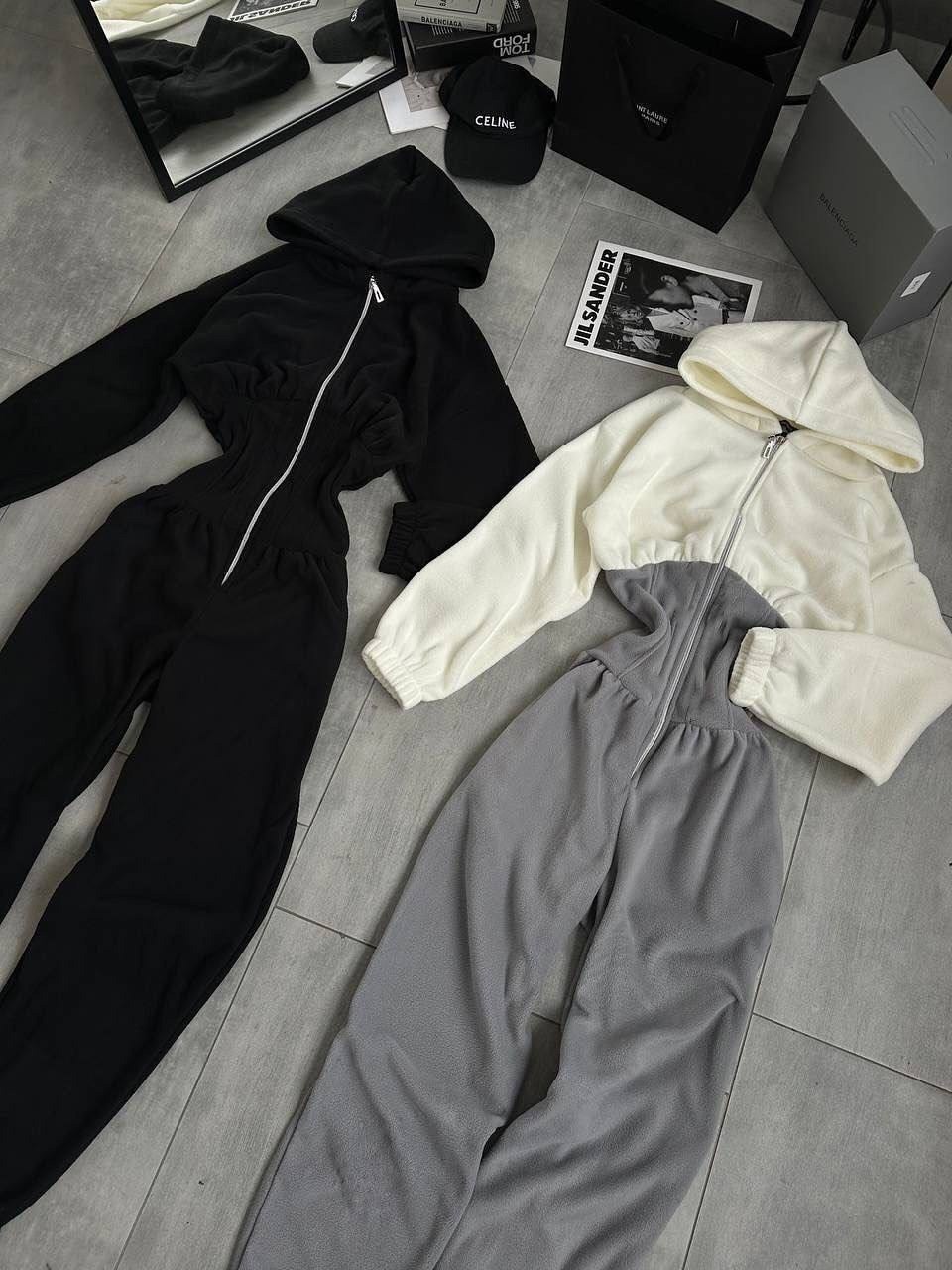 комбинезон на флисе,костюмы спортивные женские,комбинезон с капюшоном,серый комбинезон,велюровый комбинезон