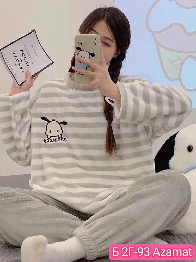 плюшевая пижама,теплая пижама костюм домашний,плюшевая пижама женская,пижама комплект,милая пижама sanrios кораллового флиса куроми