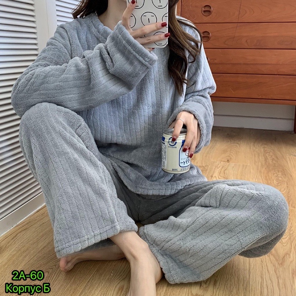 теплая пижама,теплая пижама женская,теплая домашняя одежда,женский пижамный комплект с длинными рукавами,махровая пижама