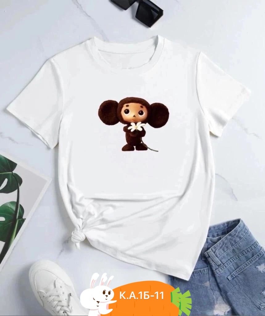 футболка с чебурашкой женская,футболка с принтом чебурашка,футболка с чебурашкой,женская футболка,футболки и майки