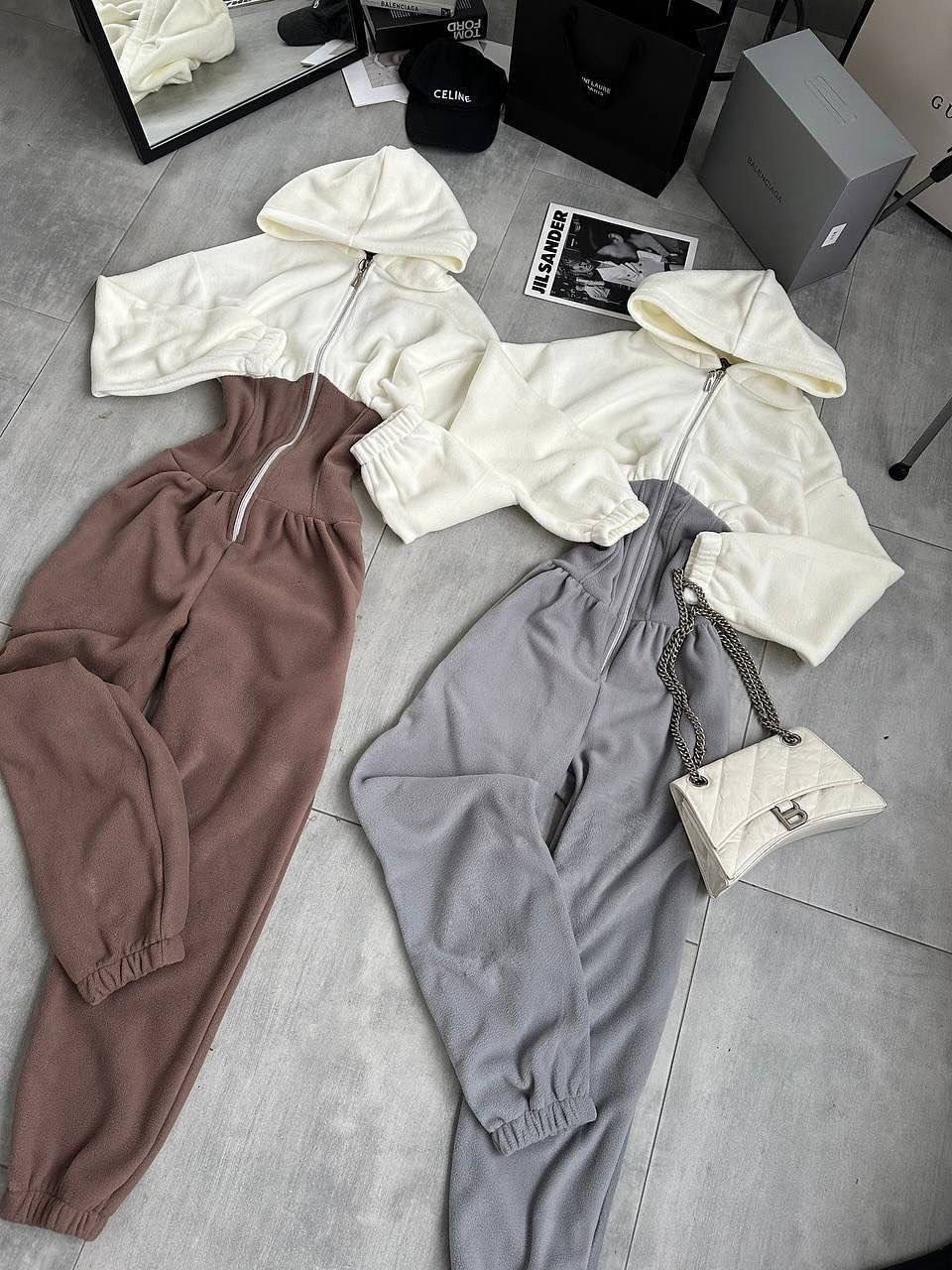 комбинезон на флисе,костюмы спортивные женские,комбинезон с капюшоном,серый комбинезон,велюровый комбинезон