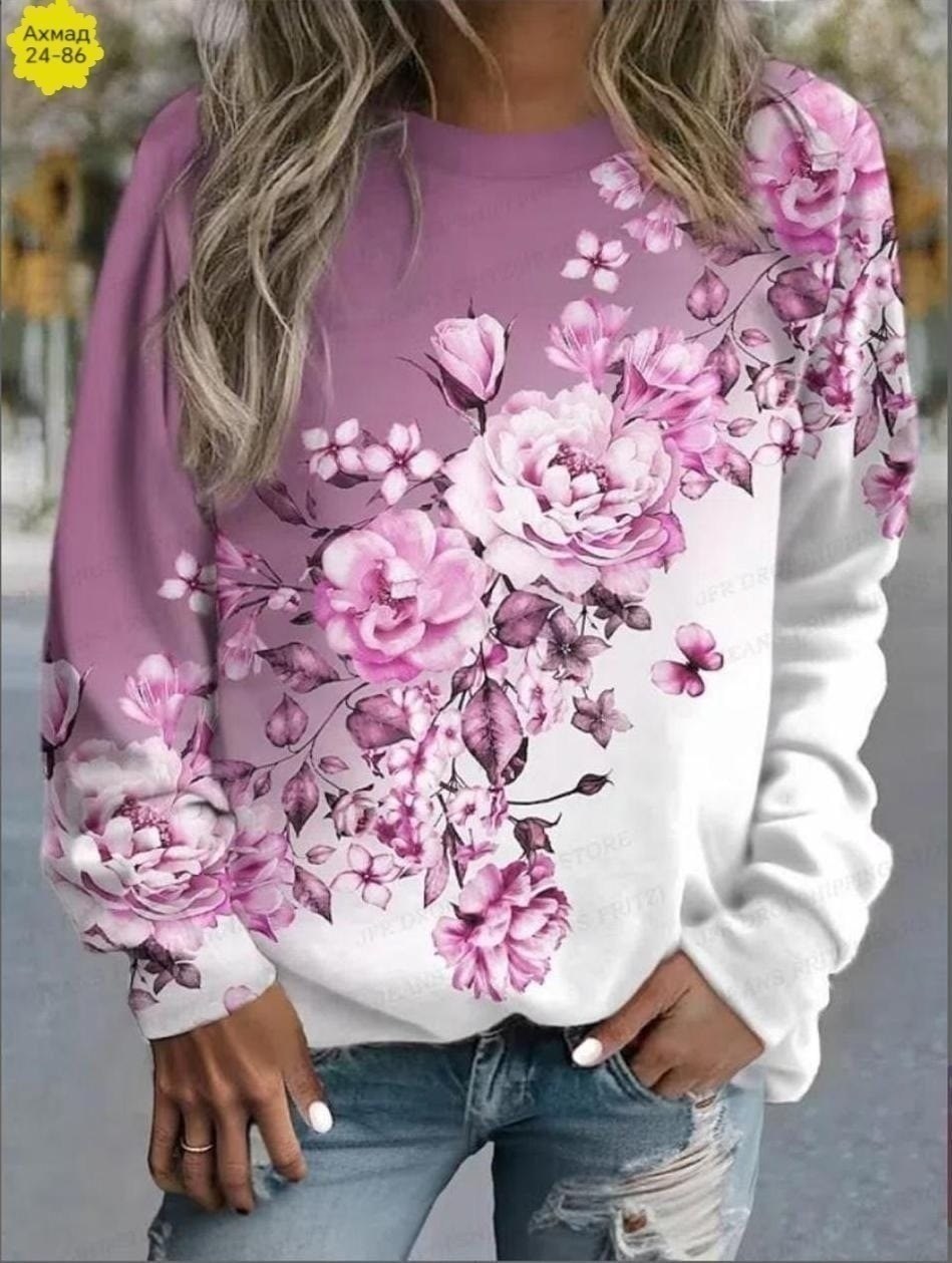 свитшот женская,модные свитшоты,кофта женская,фиолетовая кофта,толстовка с цветочными